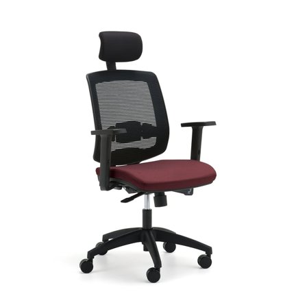 Office chair STANLEY, mesh back, with headrest & adjustable armrests, burgundy