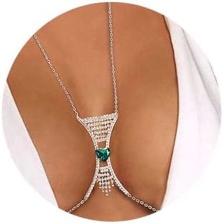 Sølv Brystkæder Rhinestone Bikini Kropskæde Fest BH Kropssmykker Tilbehør til Kvinder og Piger Grøn