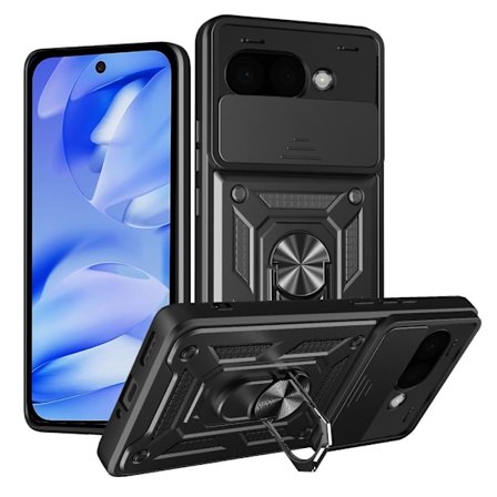 SKALO Google Pixel 9a Armor Metallinen rengas -kamerasuojus Suojakuori - Musta