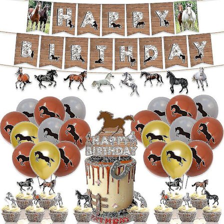 Hestetema Festdekorasjonssett Ballonger Banner Kake Topper Kit