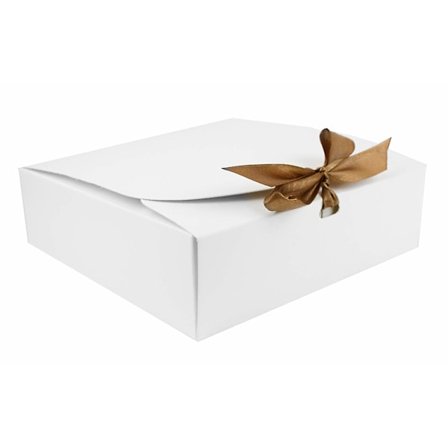 Pakke med 12 firkantede gaveæsker, 16,5 cm x 16,5 cm x 5 cm, nem montering, hvid æske med sløjfebånd