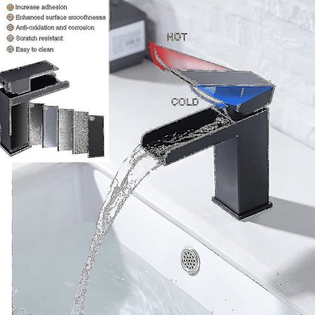 Kylpyhuoneen vesiputoushana musta vesiputouskylpyammeen pesuallas hana yksireikäinen