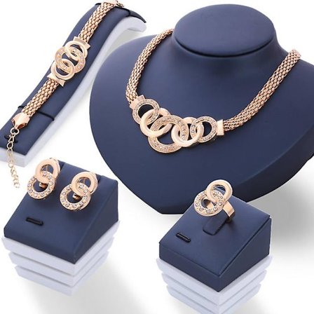 Mode Kvinnor Halsband Armband Örhängen Ring Set Bröllop Smyckeset Gåvor