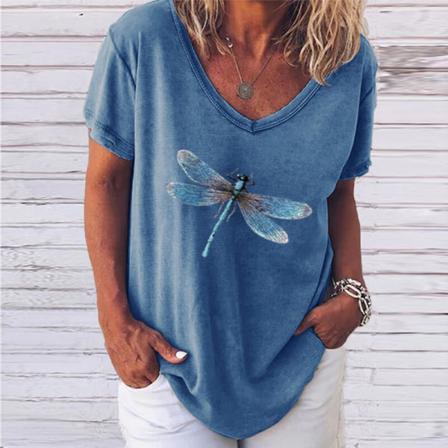 Kortärmad T-shirt För Damer Med Fjärilstryck Print