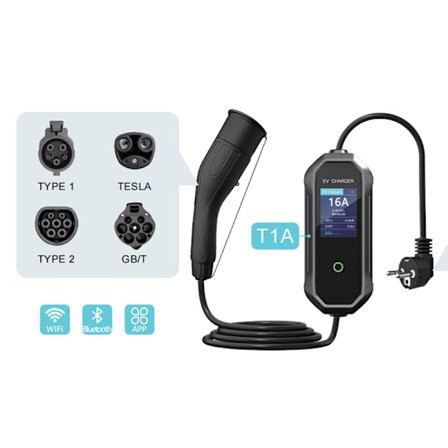 EV-oplader, 16A 3,5KW bærbart EVSE niveau 1-2 opladerkabel, 5M