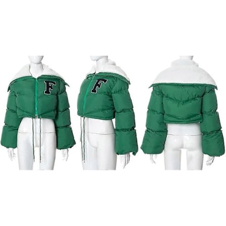 Dame Pufferjakke Cropped Glidelås Varm Vattert Jakke Med Oversized Lange Ermer