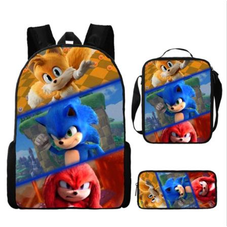 Uusi Sonic lasten koululaukku animoitu 3d-painatettu reppu Sonic lasten reppu kolmiosainen setti Y #38