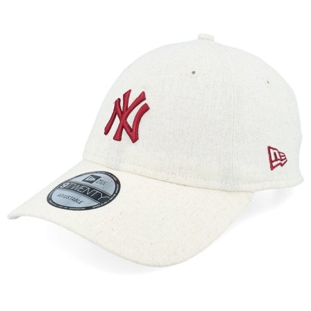 New Era - MLB Beige unconstructed Cap - New York Yankees Linen 9TWENTY Stone/Cherry Dad Cap @ Hatstore