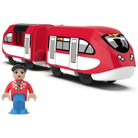 Red Powered Engine Train, Wooden Track, Battery Operated Train Toy for Toddlers, Magnetic Train Set, Electric Train for Kids 3 Years and Up