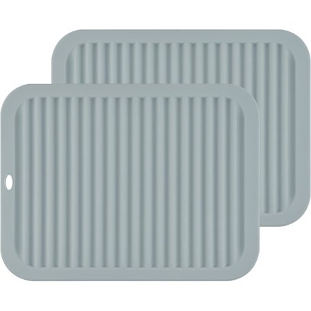 Sæt med 3 store alsidige silikoneunderlag og grydelapper - Rektangulær - Lysegrå