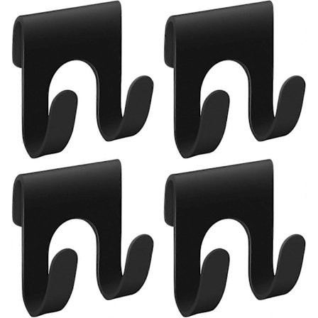 Pakke med svarte dusjkroker, holder for barberhøvel, kroker for dusjhylle, baderomshengere, dobbelkrok for dusjhylle og dusjkurv