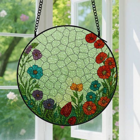 Flerfärgade Blommor Akryl Fönsterhängande Solfångare - Fönsterprydnad med Hängkedja för Fru och Make, för Födelsedagspresenter till Honom och Henne