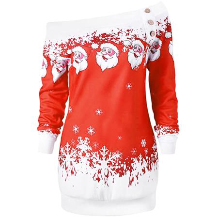 Off-shoulder Tjocktröja Med Julmönster - Stl S, Röd