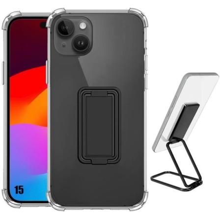 Fodral till iPhone 15 Silikon Slim Transparent med hopfällbart ställ Svart