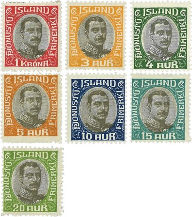 Island 1920 - Tjenestemærke AFA 33-38+40 - Ubrugt