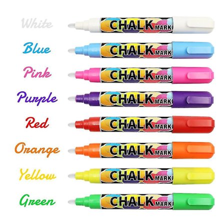 Krittpenner for tavler - Flytende krittpenner - 8 neonfarger kritt for tavle