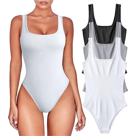 3-pack Dam Bodysuits - Sexig Ribbad En-dels Sleeveless Tank Top Bodysuits
