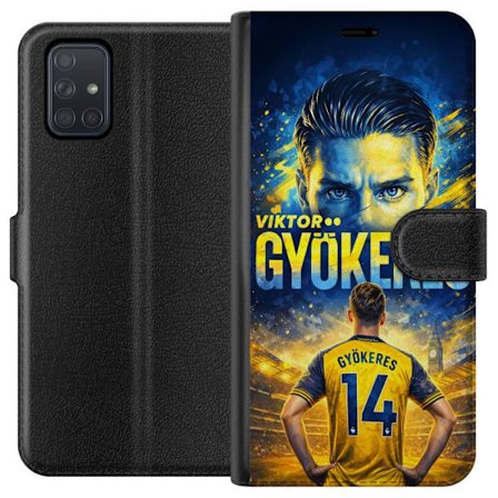 Kompatibelt Lommeboketui til Samsung Samsung Galaxy A71 Viktor Gyökeres fotballplakat i gult og blått med dramatisk stadionbakgrunn, sportillustrasj