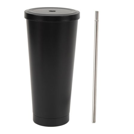 Rustfri stålkop med sugerør Stor kapacitet Varmeisoleret bærbar vandkop til udendørs sportsture Sort 750ml