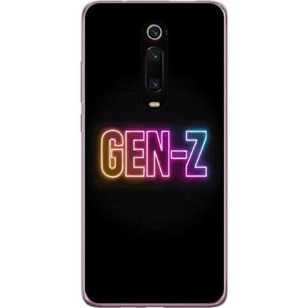 Yhteensopiva Puhelinkuori Xiaomi Xiaomi Mi 9T Pro Neontext Gen Z värikkäässä valossa tummaa taustaa vasten modernissa digitaalisessa tyyliissä