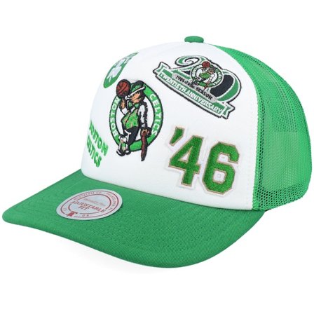 Mitchell & Ness - NBA Grün Trucker Cap - Boston Celtics Gridlock White/Green A-Frame Trucker @ Hatstore