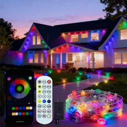 Smarta RGB utomhuslampor med app-fjärrkontroll, 15,5 m med 36 LED-lampor (5 V) för huset, jul, helgdagar och fester