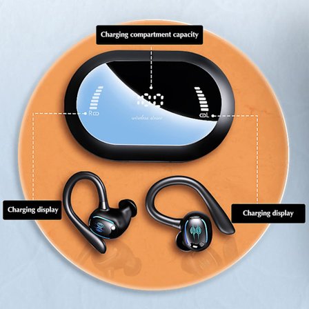 Bluetooth-headset Trådlösa Bluetooth-hörlurar Stor digital display skärmljus med sport - Typ-c Bluetooth-hörlurar Bluetooth 5.3(Svart)