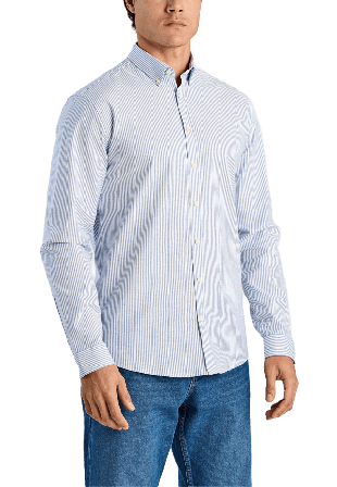 Lindbergh Striped Superflex Oxford L/S Skjortor Herr Blå S