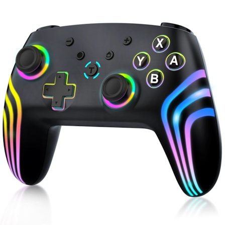2025 Nyeste Modell Trådløs Pro Kontroller for Switch/Switch 2/Lite/OLED/PC, Gamepad med 7 Fargeskiftende RGB-belysning/Dobbel Vibrasjon/6-Akse