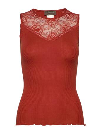 Silk Top Regular W/Lace Top Ærmeløs Top Rød Rosemunde