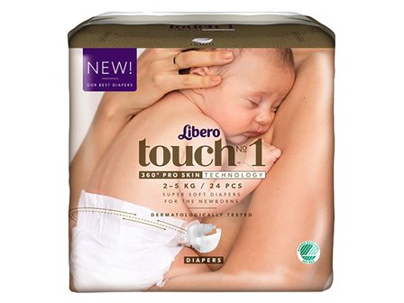 Libero Touch 1 Åpne Bleier, 2-5 kg, 22 stk.
