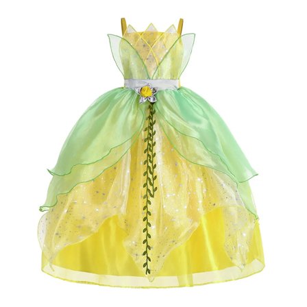 Klassisk flicka saga Tiana Cosplay kostym elegant prinsessa grön festklänning julbalklänning prinsessa och groda Vestido