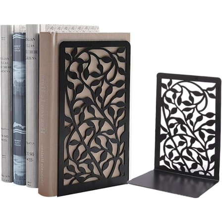 Bokstøtter i metall - Svarte sklisikre bokstøtter for kontorer, bokhandler og biblioteker 1 stk (Black Ivy)