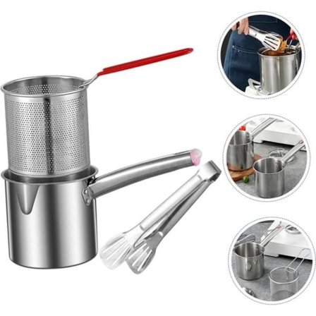 Mini Frituregryde i Rustfrit Stål – Med Kurv & Tang – Til Induktion & Gas