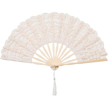 Vikbar Handfläkt i Bomullslace med Broderi, Bröllop, med Stavar