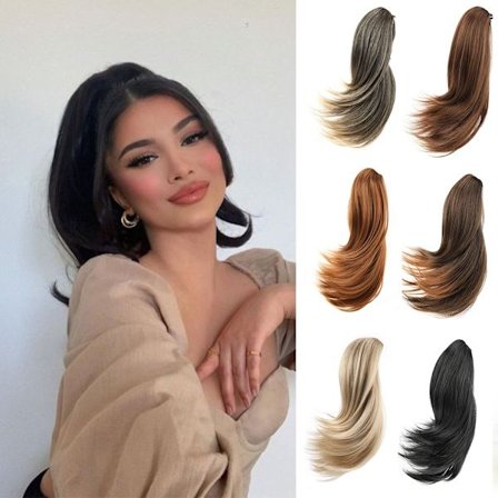 Lyhyen poninhäntäpidennys synteettinen kynsipidike hiuslisäkkeessä Aaltoileva poninhäntähiuspidennykset Laadukas lyhyt poninhäntä naisille