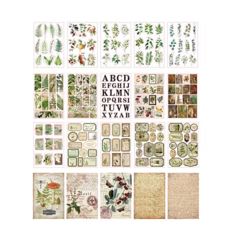 20 arkkia vintage-tarroja askarteluun, suunnitteluun, päiväkirjanpitoon, käärimiseen, DIY-askarteluun, kortteihin, albumeihin, vesipulloihin, 