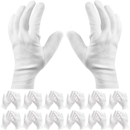 Bomuldshandske, bløde og elastiske, hvide stofhandsker