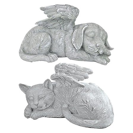 Hunde- og katteengel-minnesmerke-statue gravstein Resin håndverk
