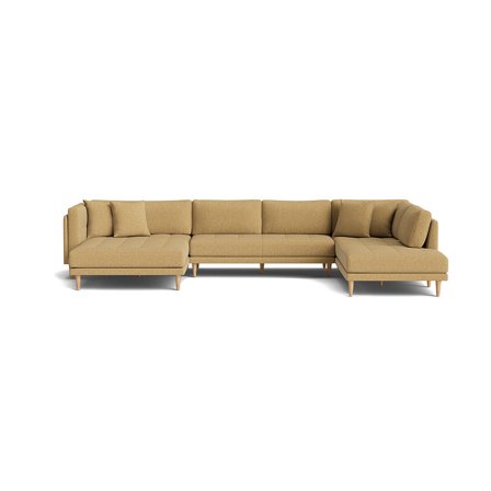 Cali U-sofa, venstrevendt - Puente Gul - 374x220x76cm - Lækker U-sofa med dobbelt chaiselong & 4 pyntepuder - Perfekt til hygge med familie og venner