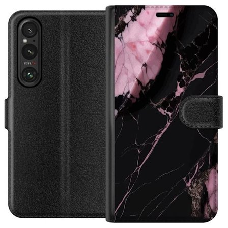 Kompatibelt Plånboksfodral till Sony Xperia 1 V Svart rosa marmor