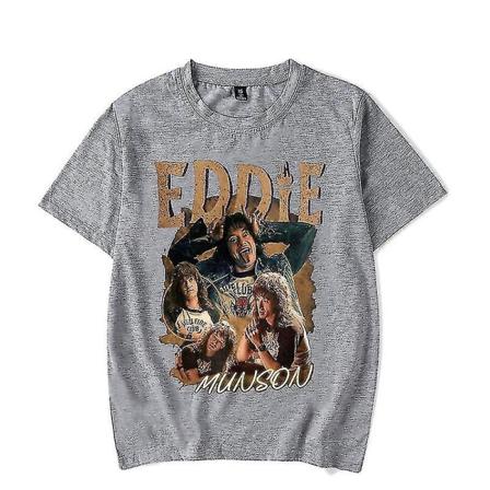 Vintage Fremden Dinge 4 Print T-shirt för män Streetwear Hip-hop Gray