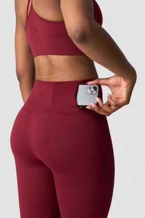 ICANIWILL - Ribbed Define Seamless Pocket Tights Burgundy - Trikoot - Naiset - Treenivaatteet ICIW:ltä