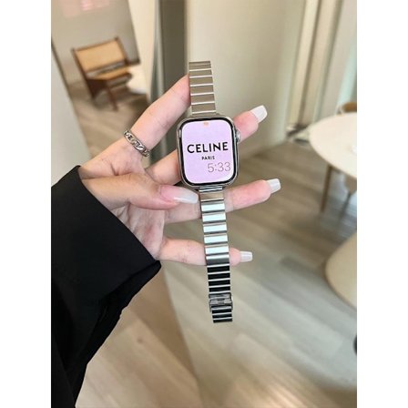 Klockarmband för Apple Watch iWatch 45mm 7/8/9 generation Silver tunt rostfritt stålarmband