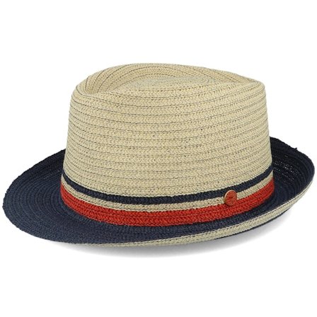 Mayser - Beis straw Sombrero - Troy Paper Beige/Navy Trilby Straw Hat @ Hatstore