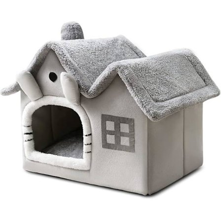 Kattgrotta säng, varm och bekväm plysch katt igloo, tvättbar hundsäng med avtagbar kudde (M, grå)