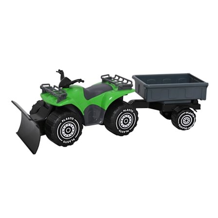 Grøn Quad bike med Plov & Trailer grøn, 45 cm - Plasto