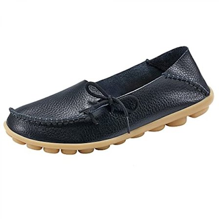 Dames loafers - Casual slip on kjole loafers - komfortable læderkørselssko til kvinder - udendørs gåture flade sko - sort (størrelse 38)