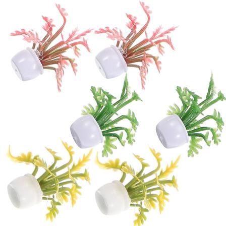 6 st miniatyr krukväxter små gröna dekorationer för miniatyrer heminredning (2,7x2,5x3,1 cm), blandade färger 2)