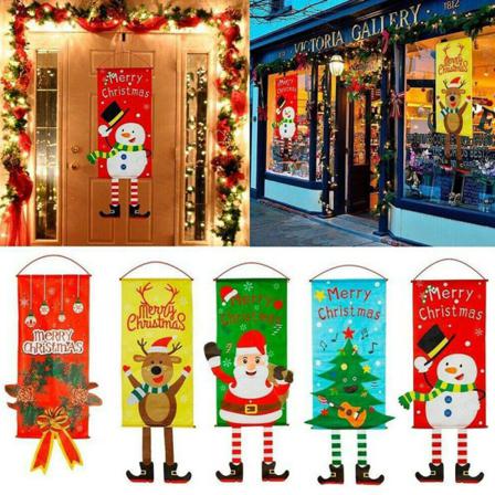 Merry Christmas Santa Claus Banner Flagga Fönster Hängande Ornament